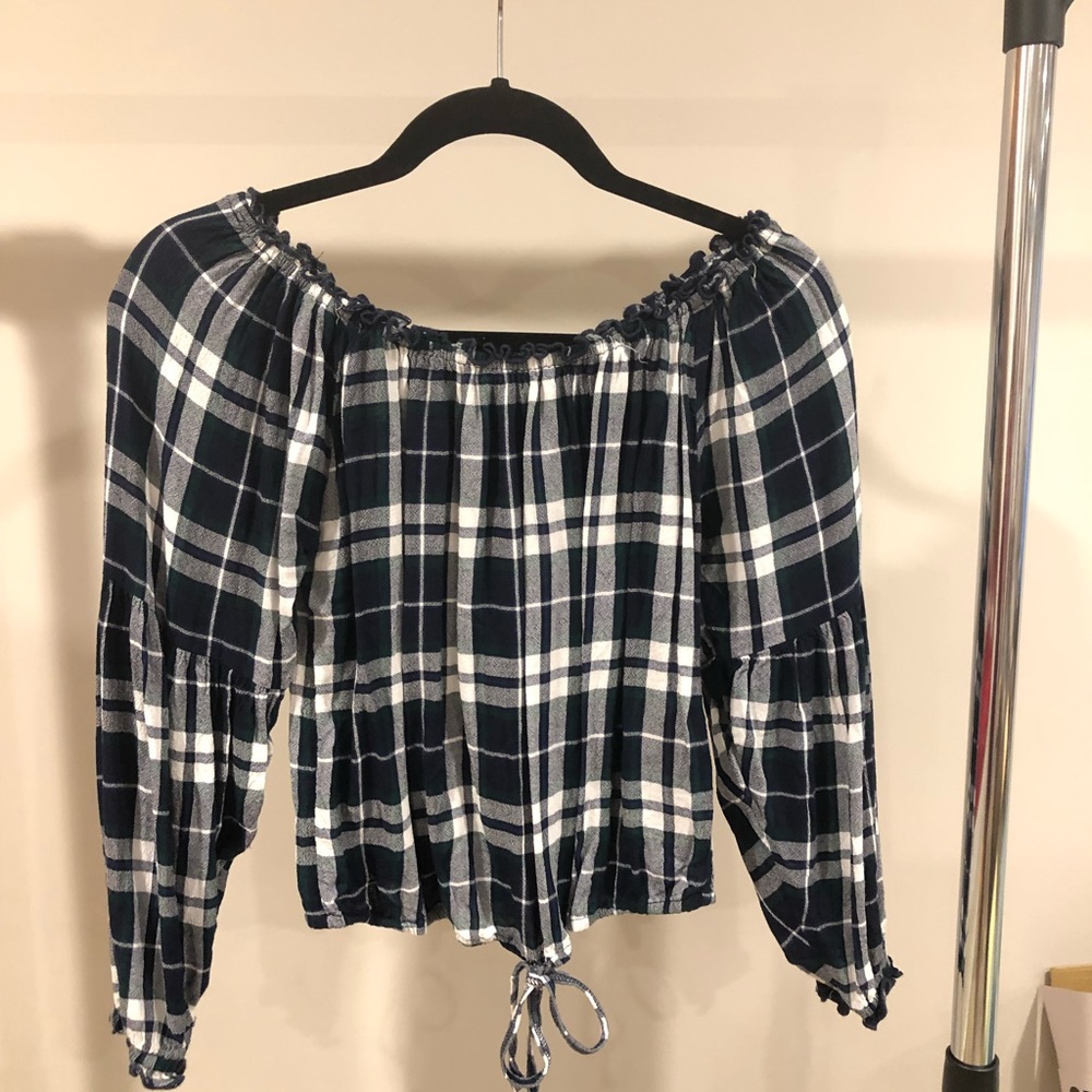 Hollister, plaid, navy/green, size M, top